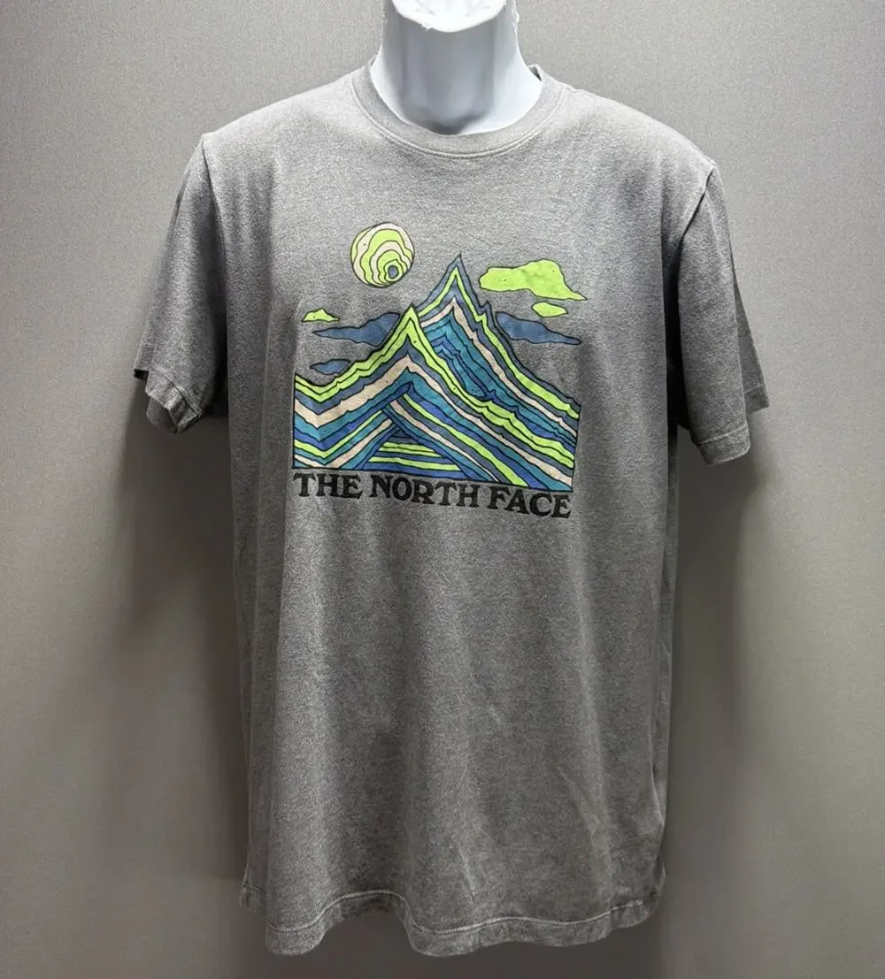 The North Face T Shirt Mens M Gray Mountain Peak Sunset Graphic Short Sleeve